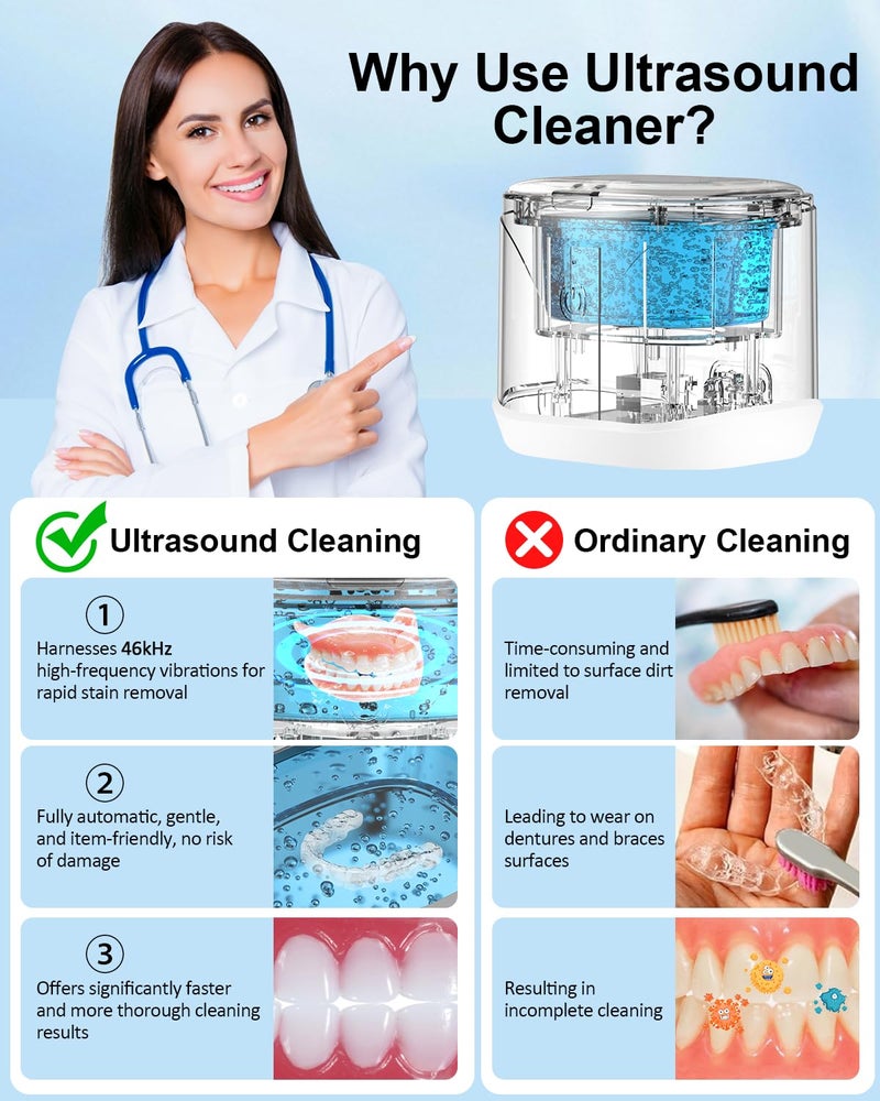 Bcom Retainer Cleaner,Jewelry Cleaner Ultrasonic Machine 46kHz, Jewelry&Retainer Cleaner 2-in-1 Professional Portable Dental Jewelry Pod Deep Clean forJewelry,Retainer,Mouth Guard, Ring New Year Gift - Image 5